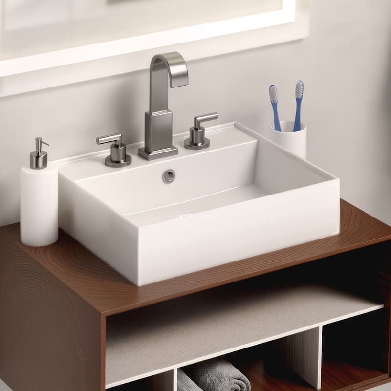Rectangular Wall Mount Basin with Faucet Drilling Options and Overflow - 20" - White - 3 Hole
