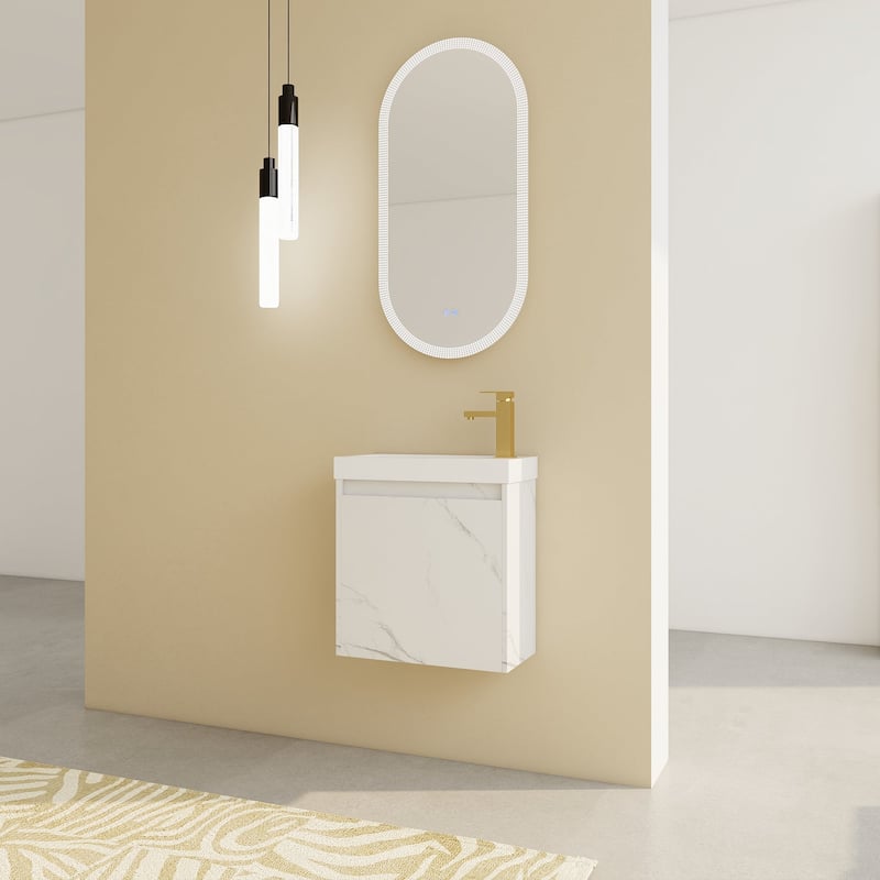 20 inch Wall-Mounted Bathroom Vanity Set in White with Integrated Resin Sink