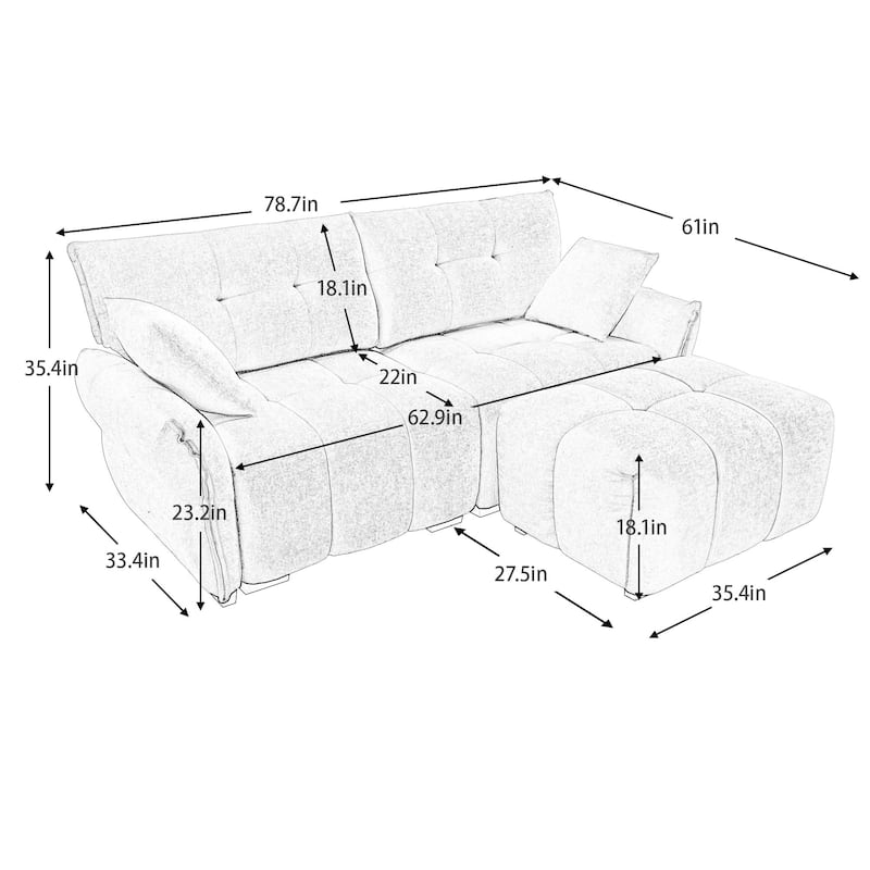 Chenille Fabric Loveseat Sofa with Ottoman, Minimalist Living Room Couch, Modern Flared Arms 2-Seater Sofa for Apartment