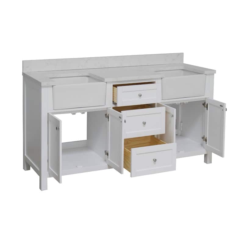 KitchenBathCollection Yorkshire 72" Farmhouse Double Bathroom Vanity with Engineered Marble Top