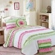 preview thumbnail 7 of 5, Cozy Line Charlotte Chic Pink Green Ruffle Quilt Bedding Set