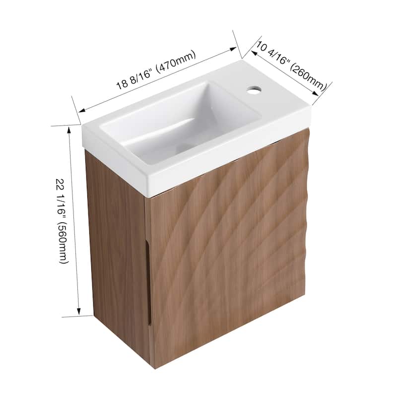 18.5" Wall-Mounted Bathroom Vanity with Resin Sink, Soft Closed Single Door