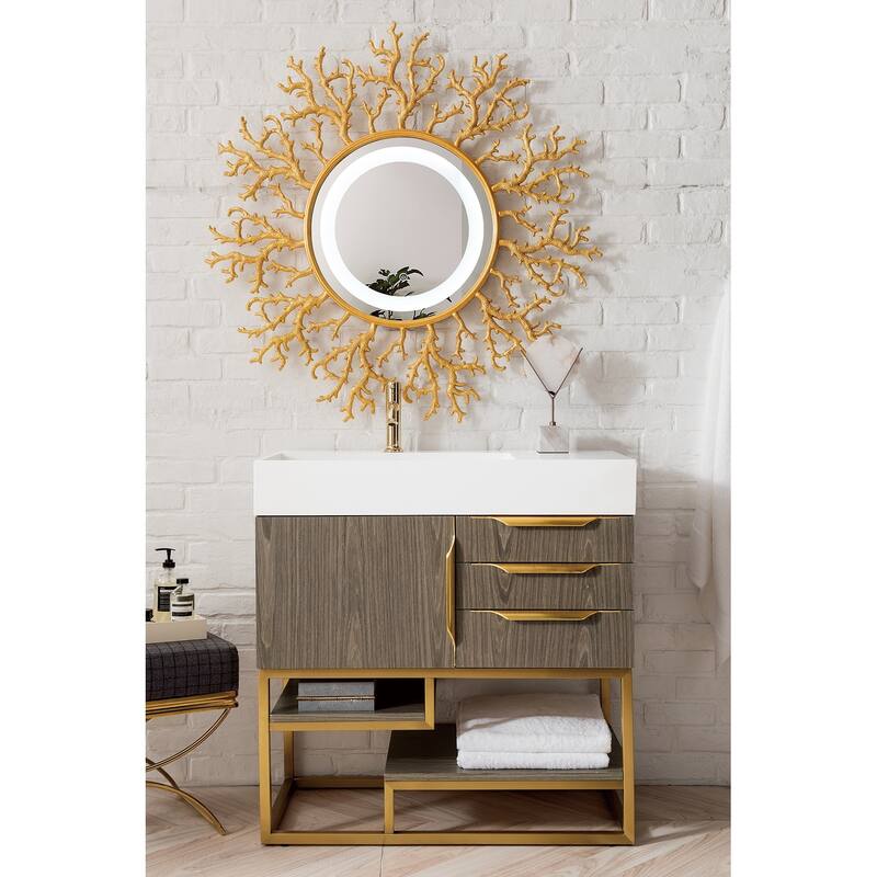 James Martin Vanities Columbia 36" Single Vanity, Ash Gray with Radiant Gold Hardware