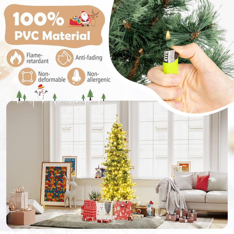 Gymax 7 FT Pre-Lit Artificial Christmas Tree Cashmere Xmas Tree w/ 502