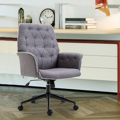 Modern Mid-Back Tufted Linen Fabric Swivel Task Chair with Arms - 26*27.25*39.75