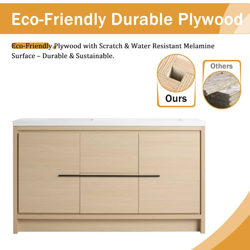 Malwee 24"/30"/36"/48"/60" Bathroom Vanity with Sink, FreeStanding Vanity with Soft Close Door and Drawer