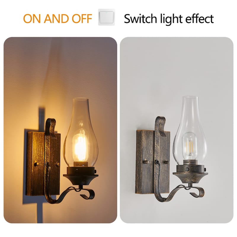 Set of 2 Rustic Farmhouse Wall Sconces, Vintage Industrial Plug-in Wall Lights