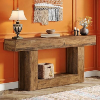 MDF Farmhouse Console Table with U-Shaped Base and Shelf - 63” L x 11.81 W x 32.28 H