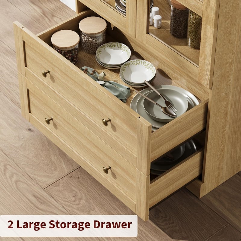Kitchen Pantry Cabinet, 72" Tall Arched Kitchen Pantry Storage Cabinet, Wood Versatile Rustic Cupboard with Drawers