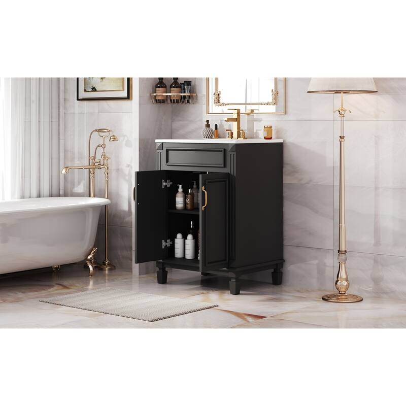 GDFStudio - Modern Bathroom Vanity with Ceramic Sink and 2 Soft-Closing Doors & Adjustable Shelf - 24'W