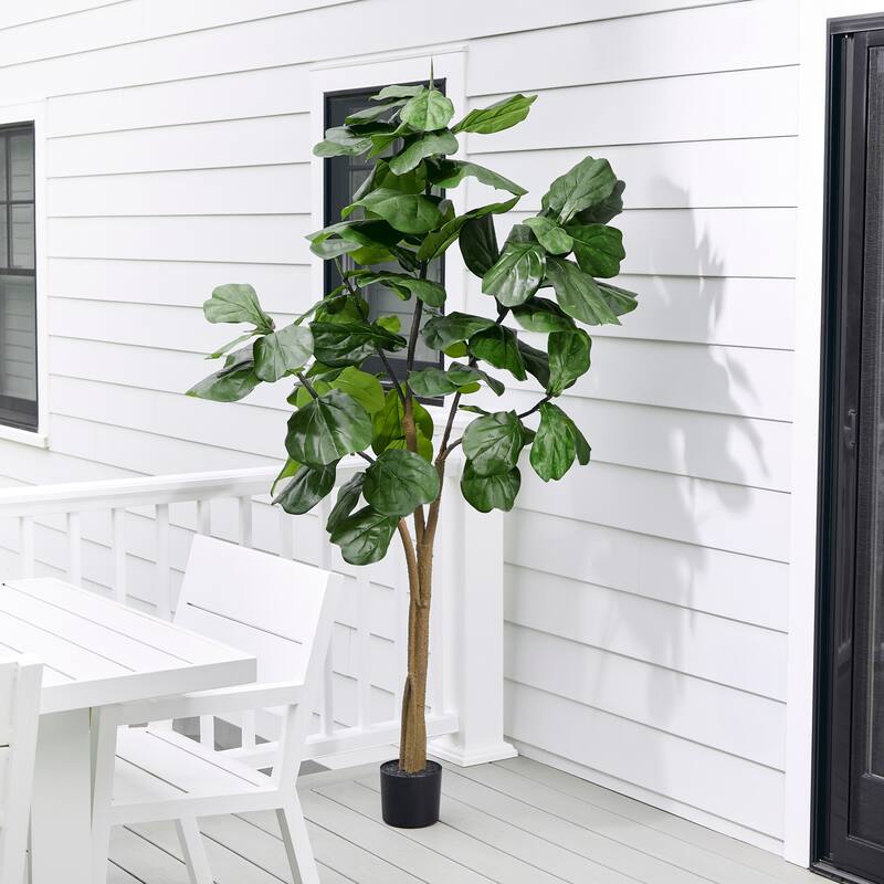 7' Uv Potted Fiddle Leaf Fig Tree