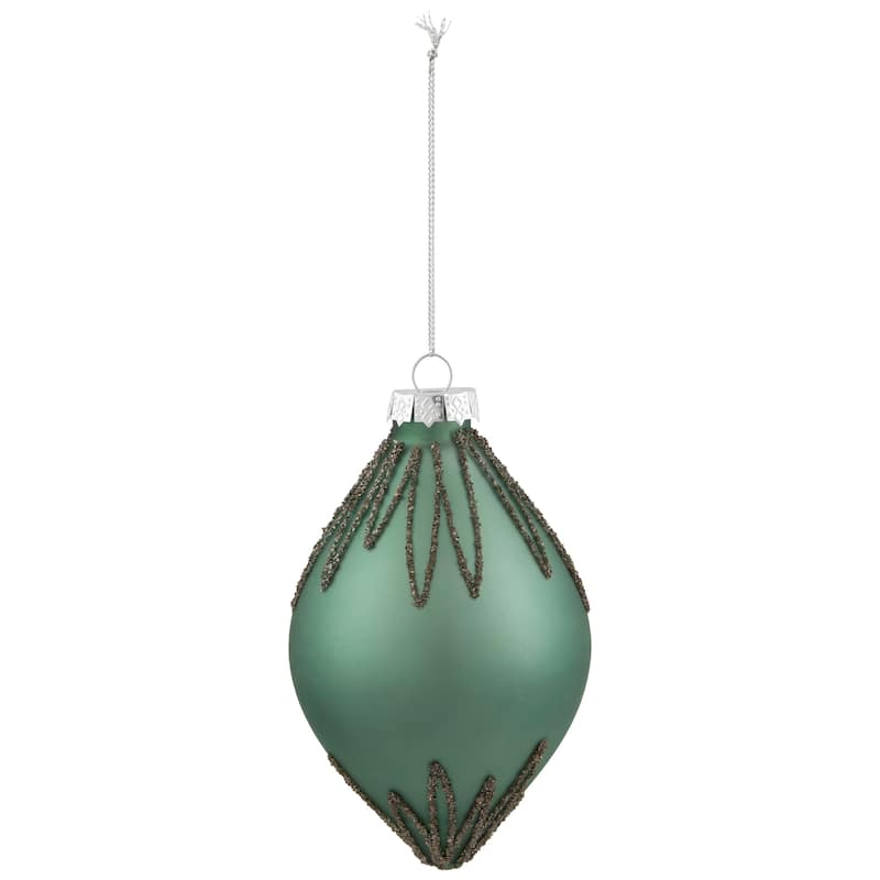 Matte Finial with Glittered Starburst Glass Christmas Ornament - 5" - Green