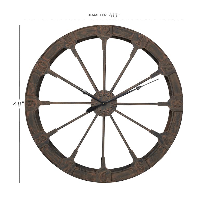 Brown Metal Wheel Decorative Wall Clock - 48 x 5 x 48 Round