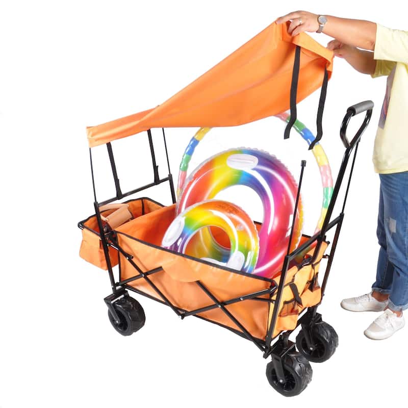 Outdoor Steel Folding Large Capacity Garden Cart Patio Wagon with Lid
