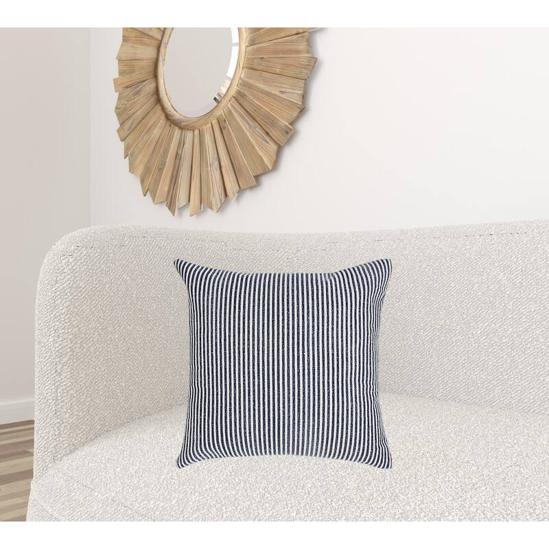 HomeRoots 20" X 20" Blue And White 100% Cotton Striped Zippered Pillow