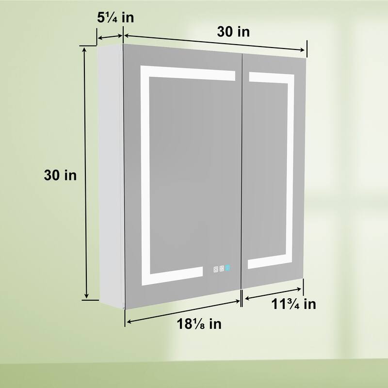 30'' x 30'' LED Lighted Bathroom Medicine Cabinet with Mirror,Recessed or Surface Mount,Defog, Stepless Dimming - 30'' x 30''