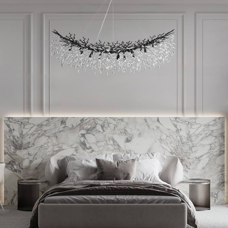 Modern Branch Crystal Linear Chandelier, 1100-1830mm Dining Pendant Light