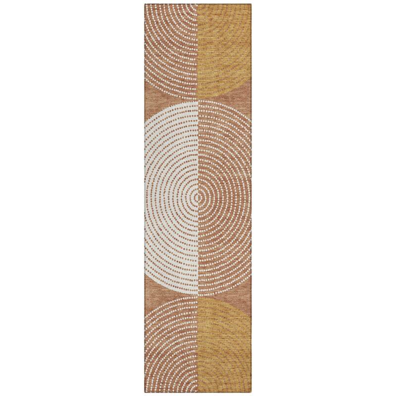 Machine Washable Indoor/ Outdoor Casual Circles Chantille Rug