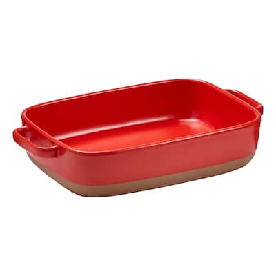 Red Rectangular Oven Baker with Handles Stoneware Dishwasher Safe 13.6"Lx8.25"Wx2.75"H