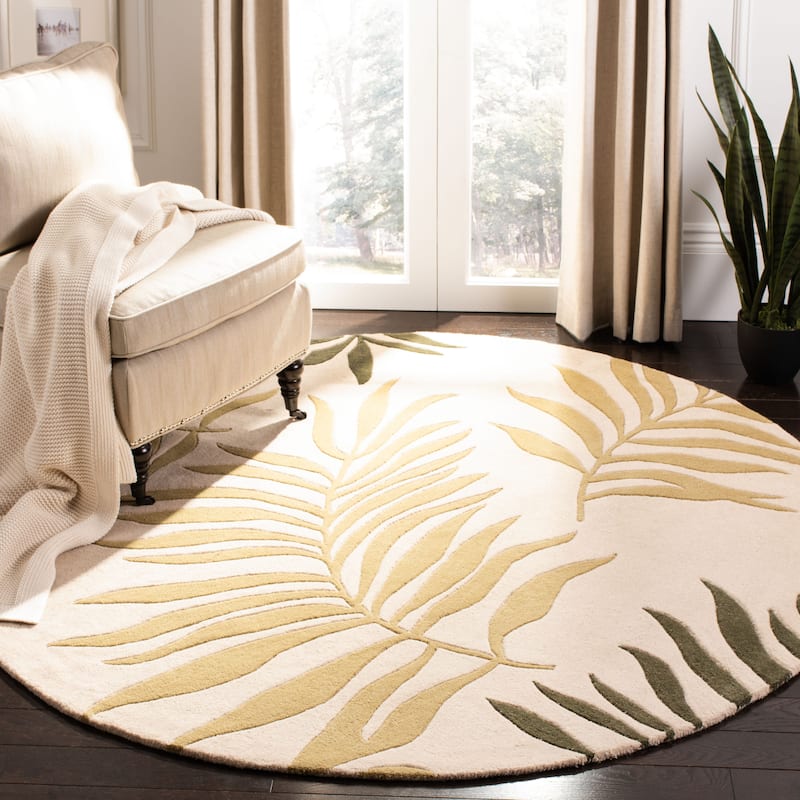 SAFAVIEH Handmade Soho Carley Ferns N.Z. Wool Rug - 6' Round - Beige/Multi