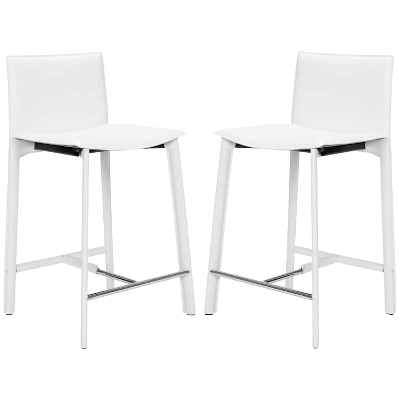 SAFAVIEH Jacquelyn 25-inch Faux Leather Counter Stool (Set of 2) - 18.7" W x 19.7" L x 34.2" H - 19Wx20Dx34H - White