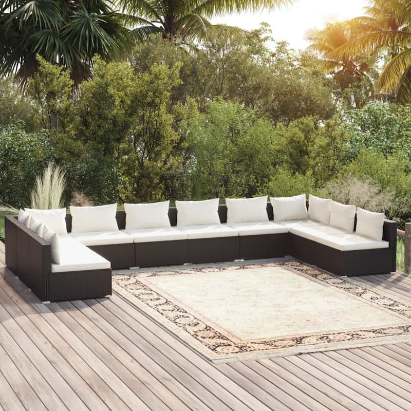 vidaXL Patio Lounge Set Outdoor Sectional Sofa Set Table Garden Poly Rattan - 27.6" x 27.6" x 23.8"