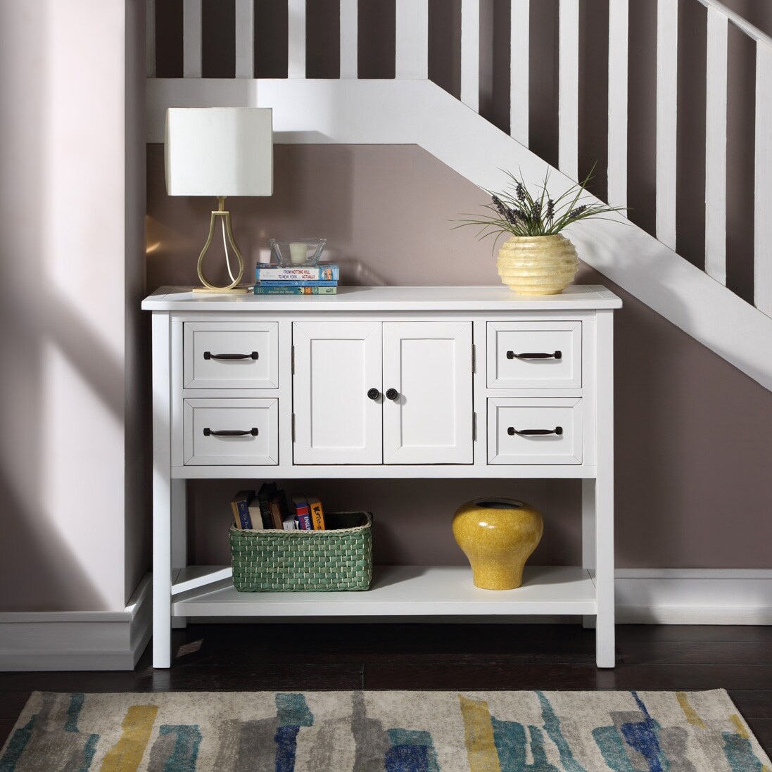 43'' Modern Console Table Sofa Table For Living Room With 4 Drawers, 1 Cabinet And 1 Shelf,coffee, Console, Sofa & End Tables