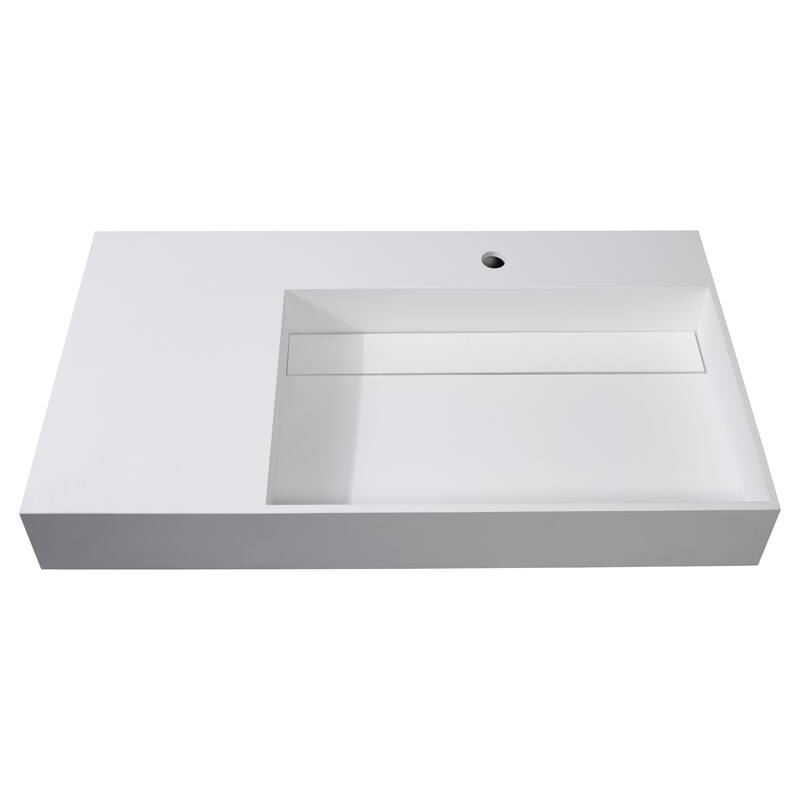 Amelia 36" - 72" Solid Surface Bathroom Vanity Top - 36" Right Basin - White