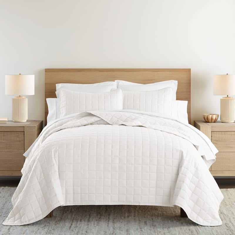 Becky Cameron Premium Ultra Soft Square Quilted Coverlet Set - Ivory - Queen