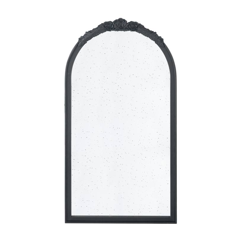23" x 42" Hand Carved Rose Antique Wood Arch Wall Mirror