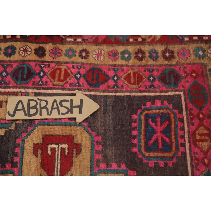 Hand Knotted Oriental 100% Wool Carpet Traditional Geometric Pink Meshkin Runner Rug - 10' 11'' X 4' 1''