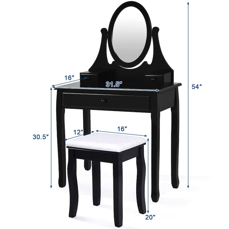 Costway Wooden Vanity Makeup Dressing Table Stool Set bathroom Black