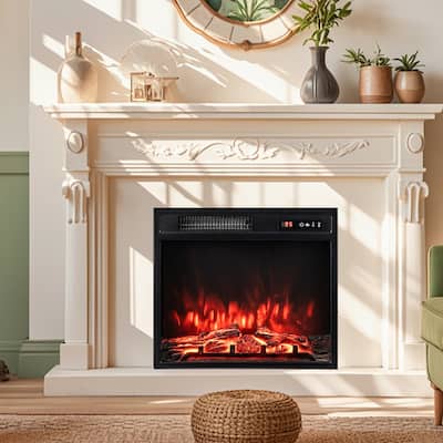 18 Inch Electric Adjustable Flames Fireplace Insert with Remote and 2 Heat Settings Timer Thermostat - 19.87" x 5.55" x 18.03"