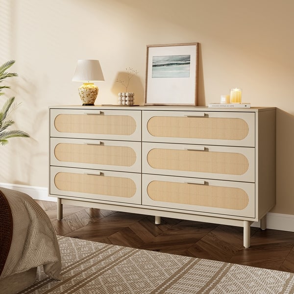 Rattan 6 Drawer Dresser 55