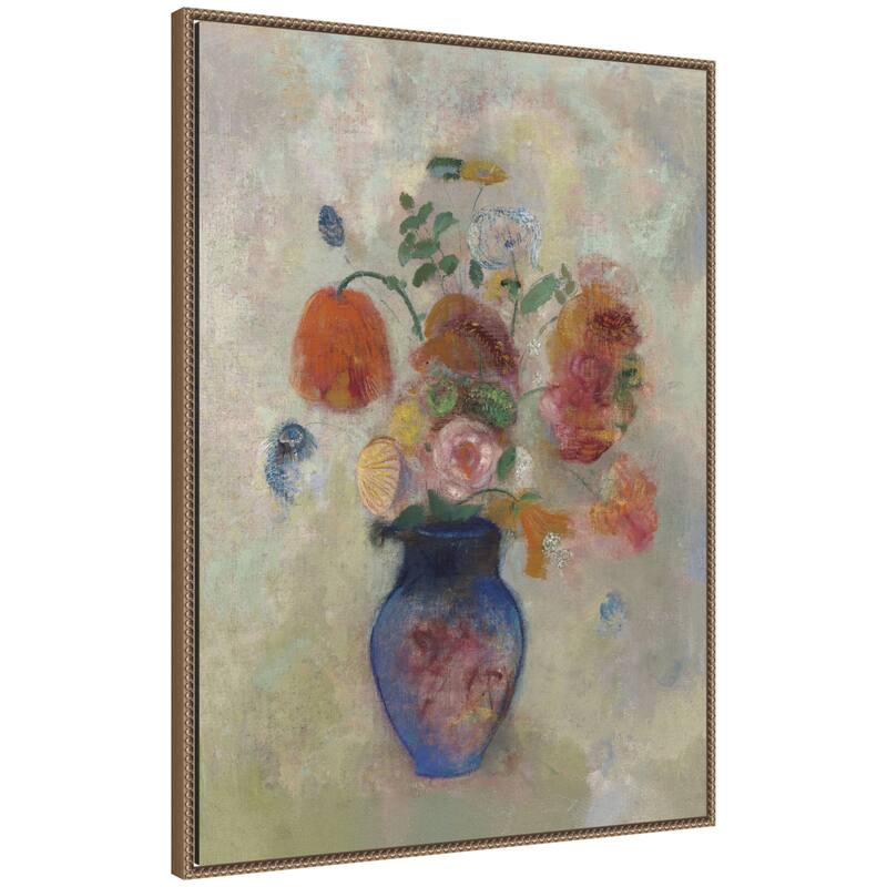 Kate and Laurel Large Vase with Flowers 1912 Odilion Redon by Nostalgia Prints Framed Canvas Wall Art Print - 28x38 - Gold
