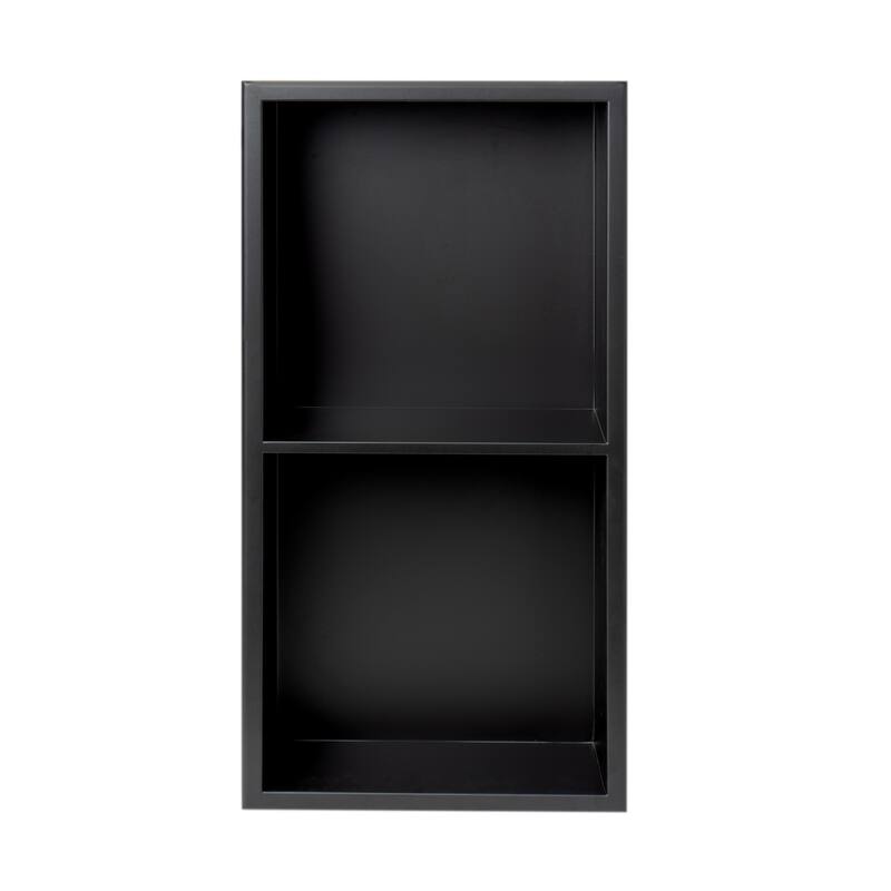 ALFI brand 12 x 24 Black Matte Stainless Steel Vertical Double Shelf Bath Shower Niche