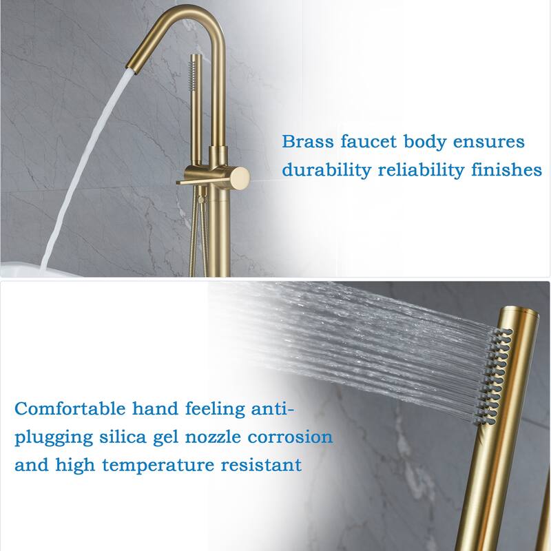 Floor Mounted 45''H Freestanding 360 Swivel Spout Bathtub Tub Filler With Handheld Showerhead