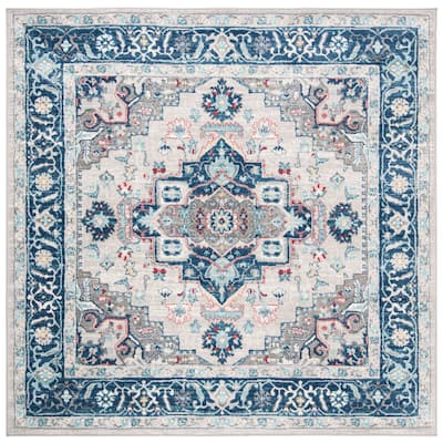 SAFAVIEH Brentwood Essie Traditional Light Grey / Blue Rug - 6'7" Square