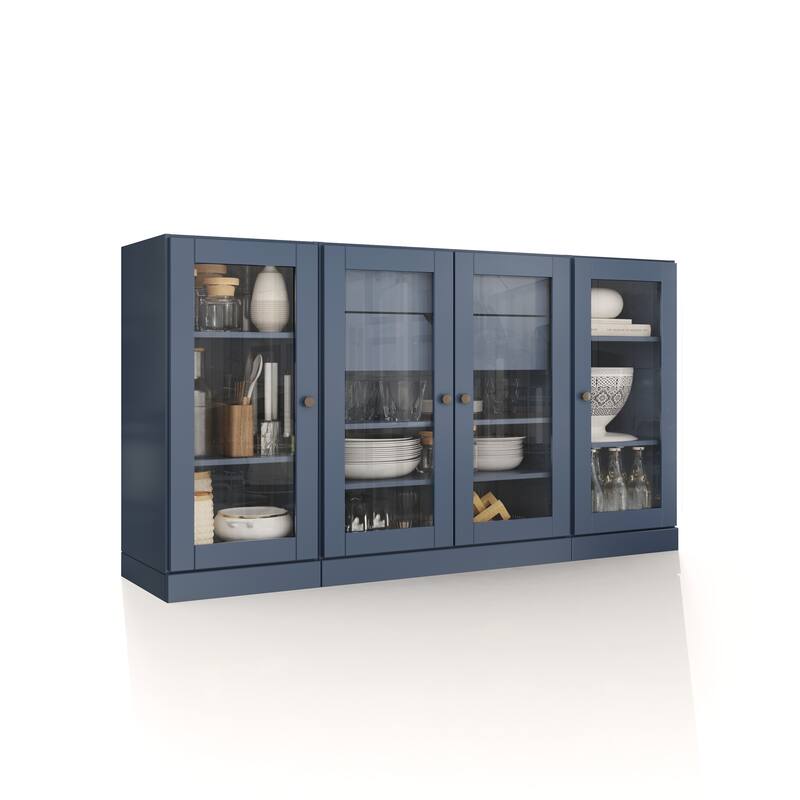 Palace Imports 100% Solid Wood 65" Sideboard with Clear Glass Doors, 2-Drawers and Adjustable Shelves