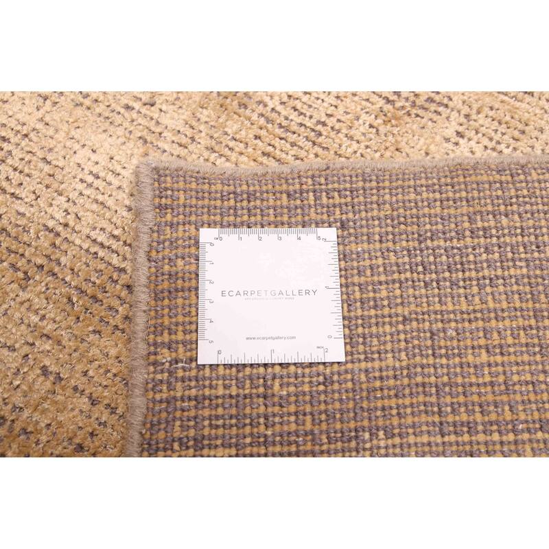 ECARPETGALLERY Hand-knotted Silk Shadow Light Gold Viscose, Wool Rug - 4'0 x 9'9