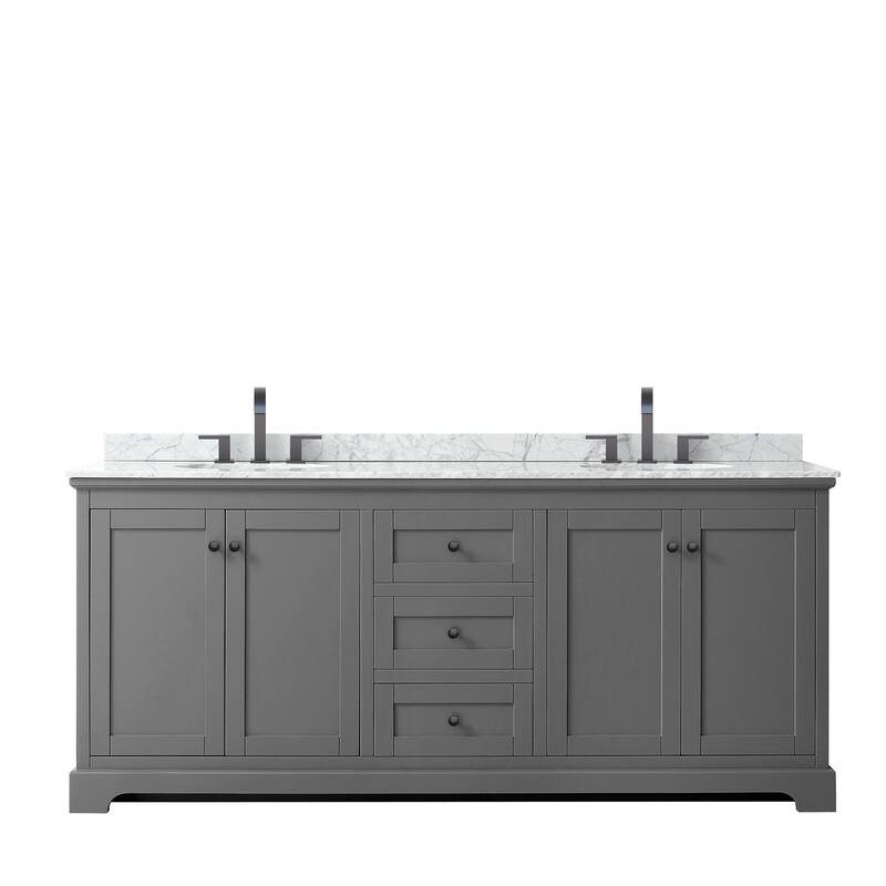 Avery 80-inch Double Vanity, Marble Top, Oval Sinks, No Mirror
