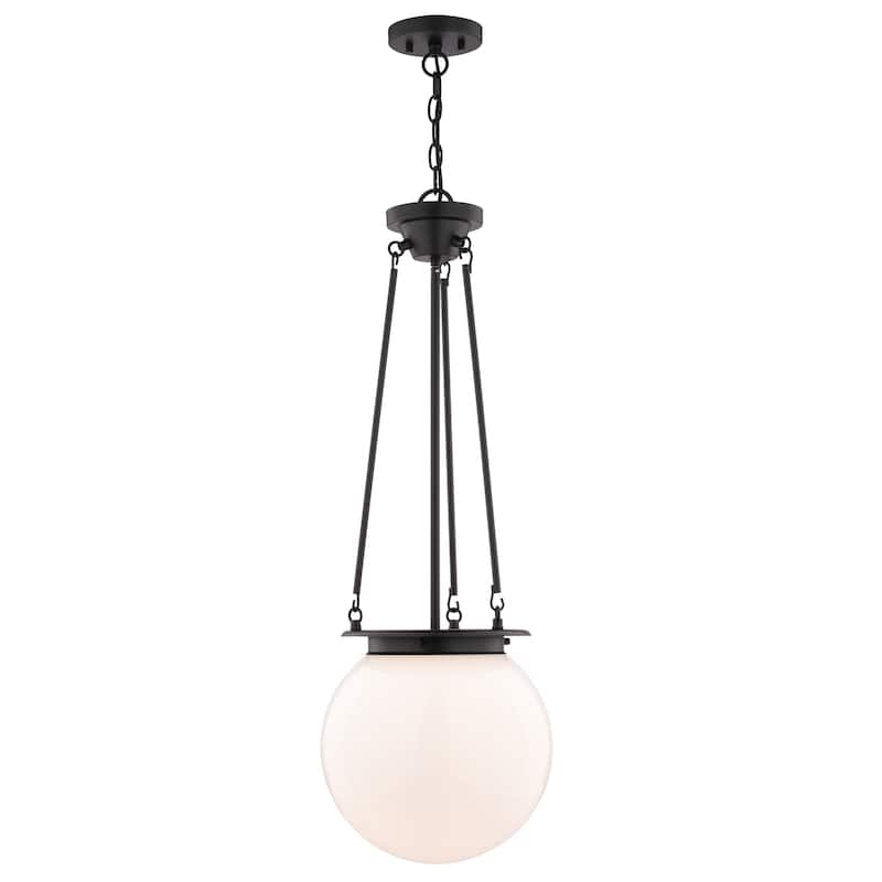 VAXCEL Kent 1-Light 11.75 in. Wide Globe Mini Pendant with White Frosted Opal Glass Shade, Hanging Ceiling Fixture