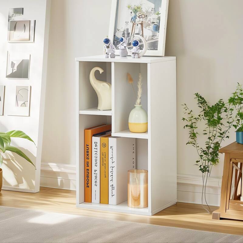 VECELO Wood Organizer Bookcase Fits Tallest Hardcovers Customized Storage Display Shelf Free Standing for Living Room Bedroom - 3 Cube - White