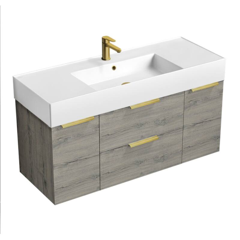 Nameeks Derin-4818-W-C Derin 48" Wall Mounted Single Basin Vanity Set - Grey Oak / Matte Gold