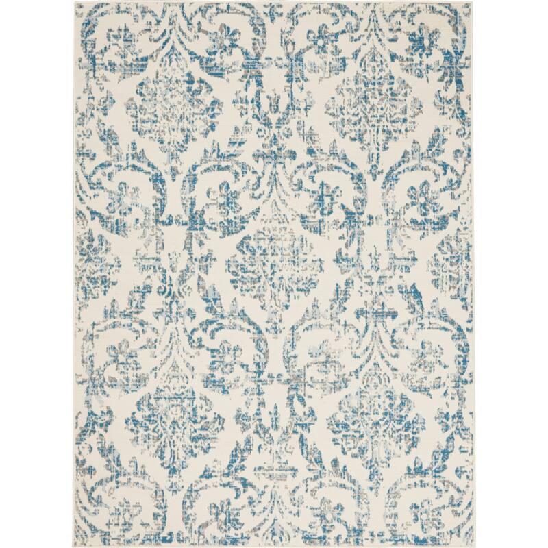 Nourison Jane Farmhouse Vintage Indoor only Damask Area Rug - 5' 3" x 7' 3" - Ivory/Blue