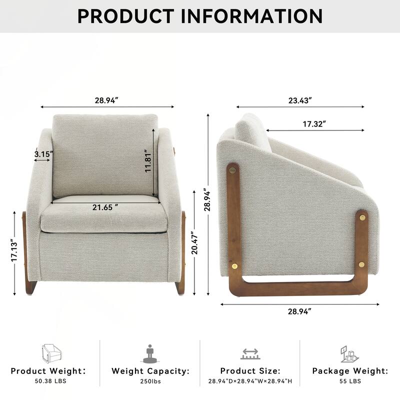 Modern Upholstered Armchair with Wooden Side Frame , Accent Leisure Chair with Cushioned Seat and Backrest
