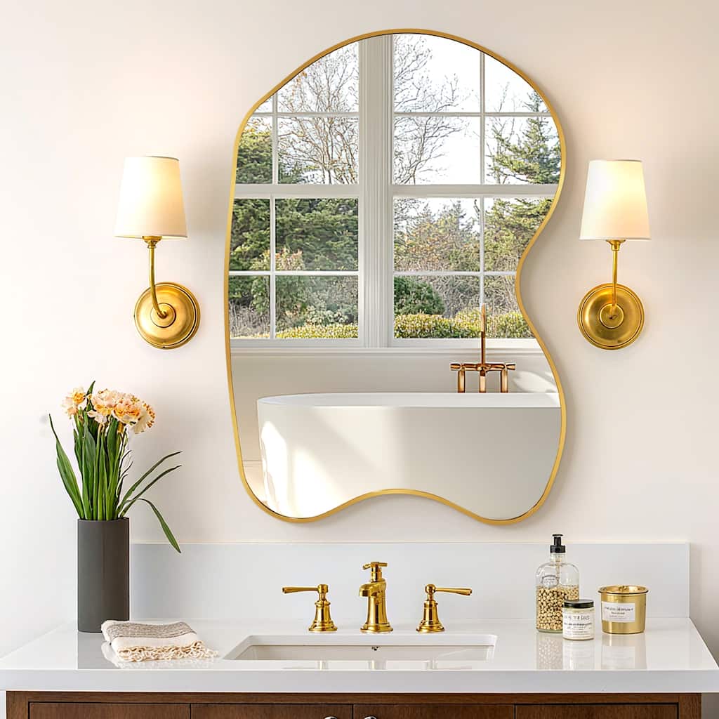 Irregular Aluminum Alloy Framed Asymmetrical Wall Mirror with Functional Charm