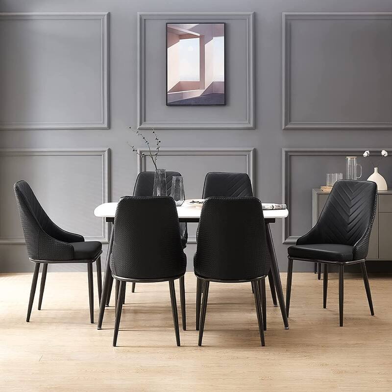 Faux Leather Upholstered Dining Chairs with Woven Back, Set of 2 - 18.11"W x 21.26"D x 36.61"H