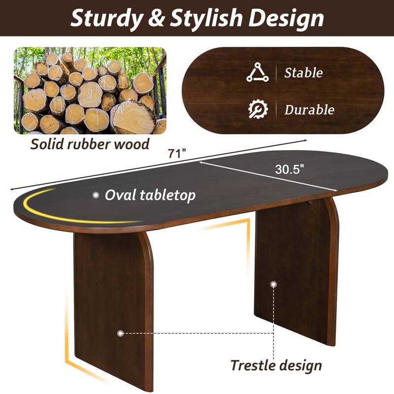 6 Piece Dining Table Set with Bench,Oval Kitchen Table Chairs Set for 6, Modern Style Dining Room Set