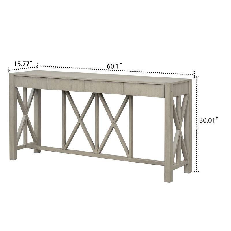 Modern Industrial Style Wooden Console Table with Four Drawers, For Living Room Hallway Use